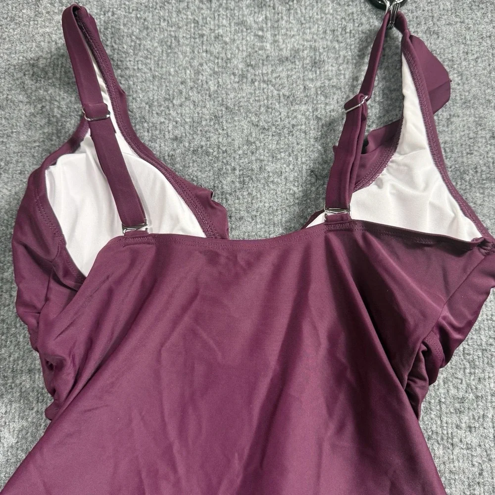 Plum Purple Ruffle One Piece Swimsuit Ruched Tummy‎ Control V-Neck Bathing Suit